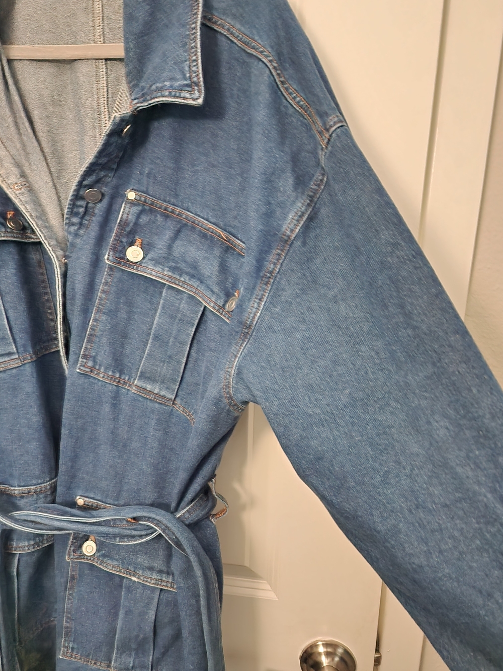 Eloquii Blue Long Denim Jacket with Front Pockets- Shacket - Picture 5 of 6